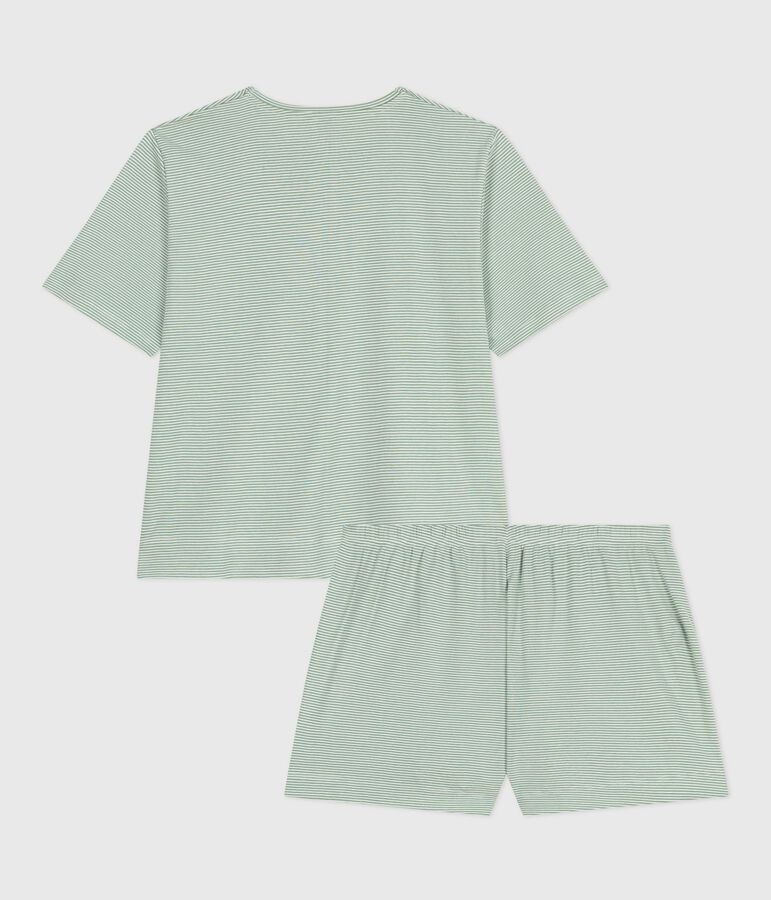 Pyjama short femme en coton &agrave; rayures SAULE/ MARSHMALLOW