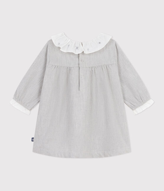 Robe bébé en flanelle manches longues unie à col gris FUMEE CHINE