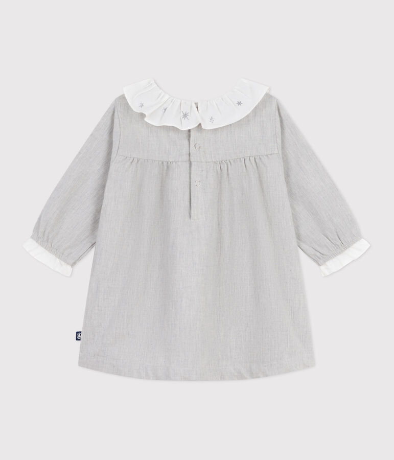Robe b&eacute;b&eacute; en flanelle manches longues unie &agrave; col gris FUMEE CHINE