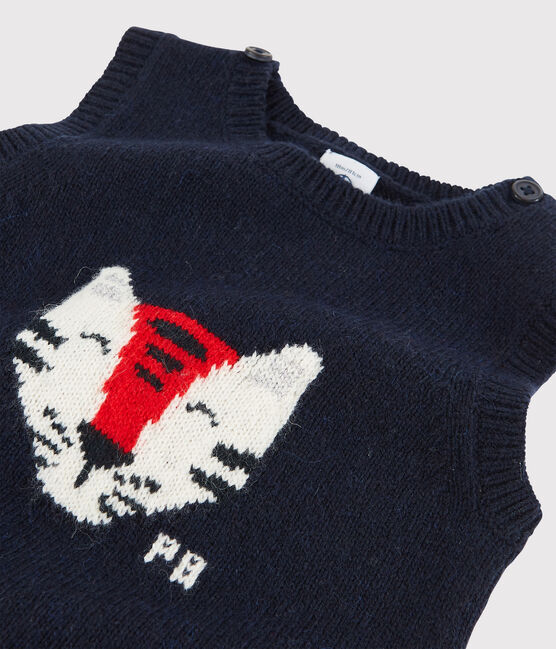 Pull bébé sans manches en tricot bleu SMOKING
