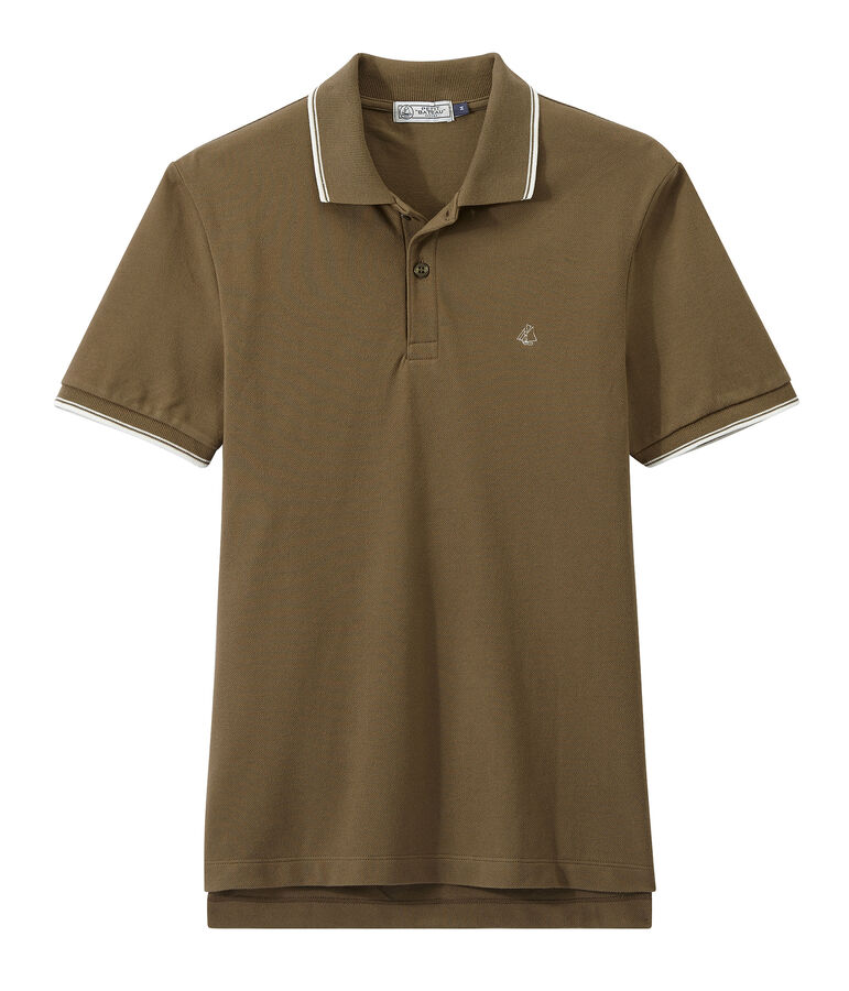 Polo homme en maille piqu&eacute;e marron