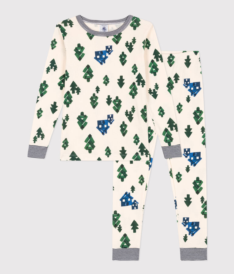 Pyjama ajust&eacute; en coton enfant vert AVALANCHE/blanc MEDIEVAL/ MULTICO