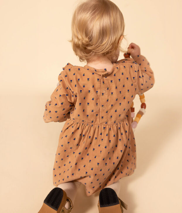 Robe manches longues en velours b&eacute;b&eacute; rose/multicouleur