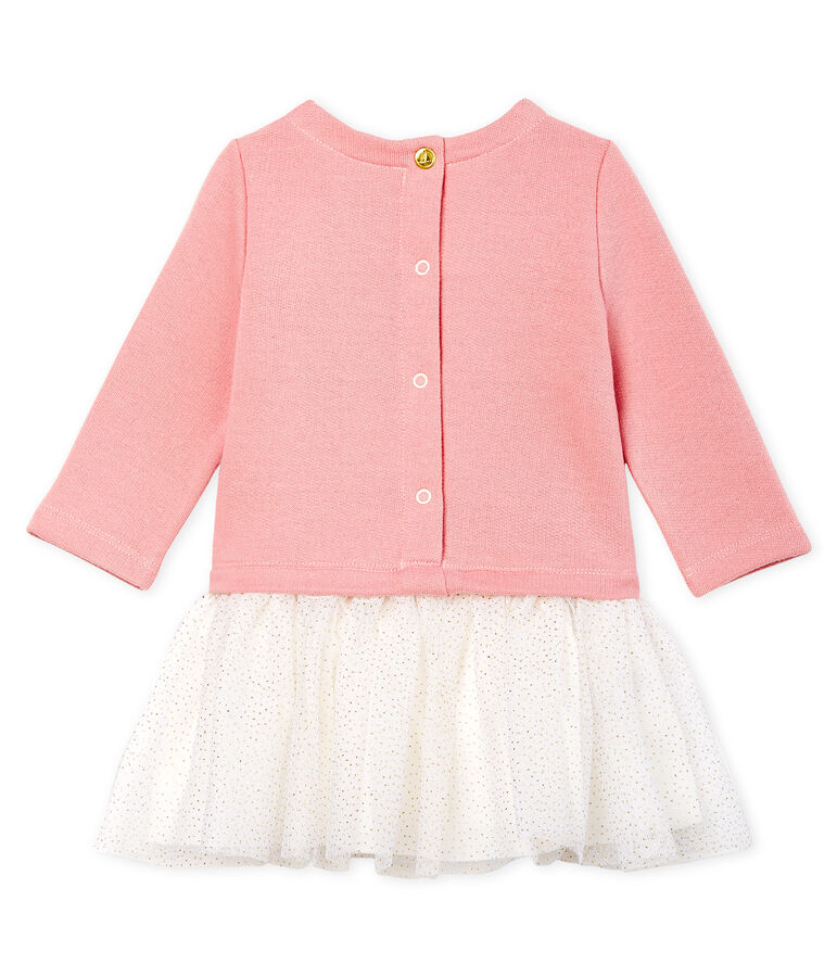 Robe manches longues bi-mati&egrave;re b&eacute;b&eacute; fille rose CHARME/blanc MULTICO
