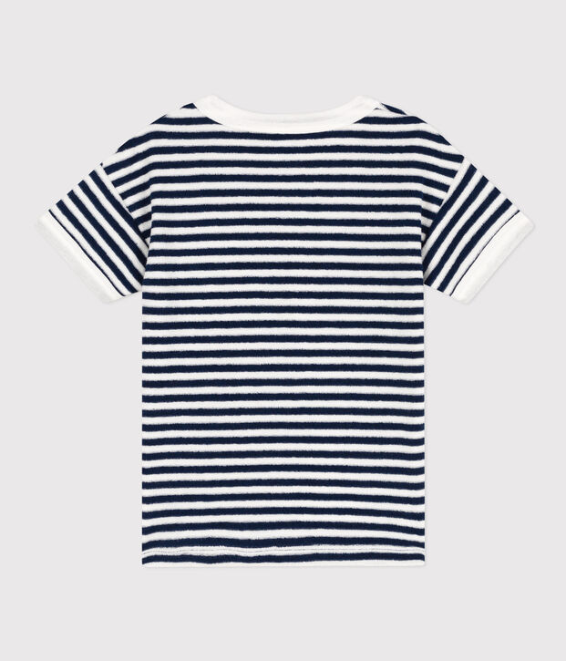 Tee-shirt ray&eacute; en bouclette &eacute;ponge enfant gar&ccedil;on bleu/blanc