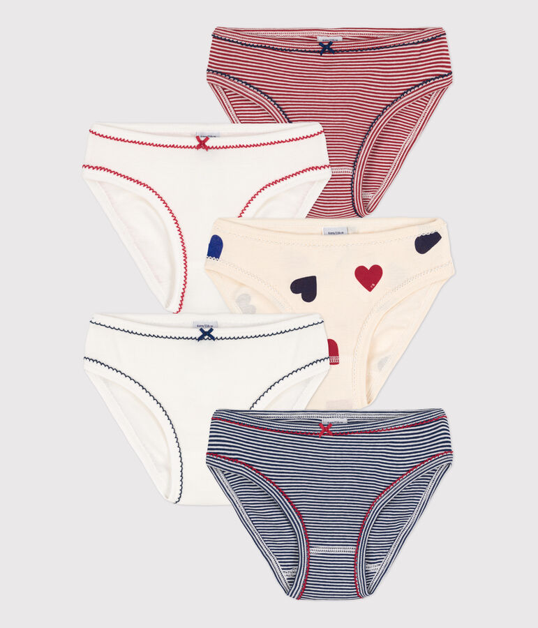 Lot de 5 culottes coeur petite fille en coton multicouleur