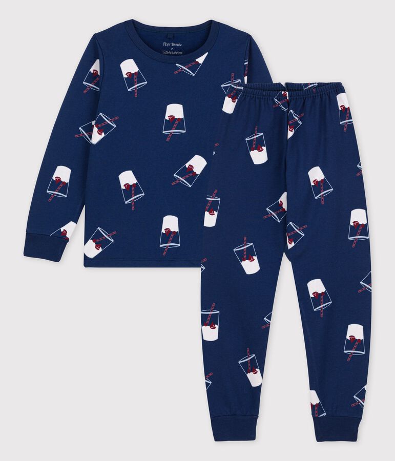 Pyjama enfant en coton biologique Tajinebanane x Petit Bateau bleu MEDIEVAL/blanc MULTICO