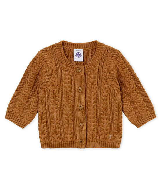 Cardigan en tricot laine et coton torsadé bébé mixte marron BRINDILLE