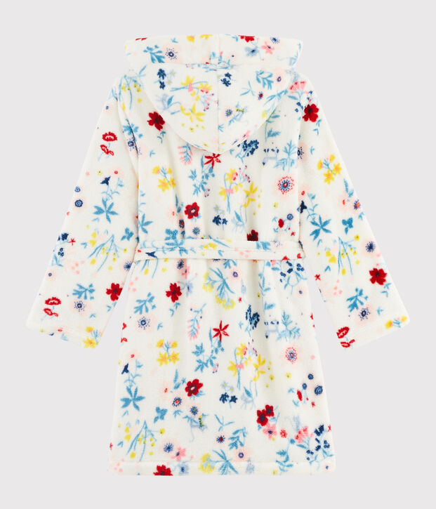 Robe de chambre &agrave; fleurs petite fille en polaire blanc/multicouleur