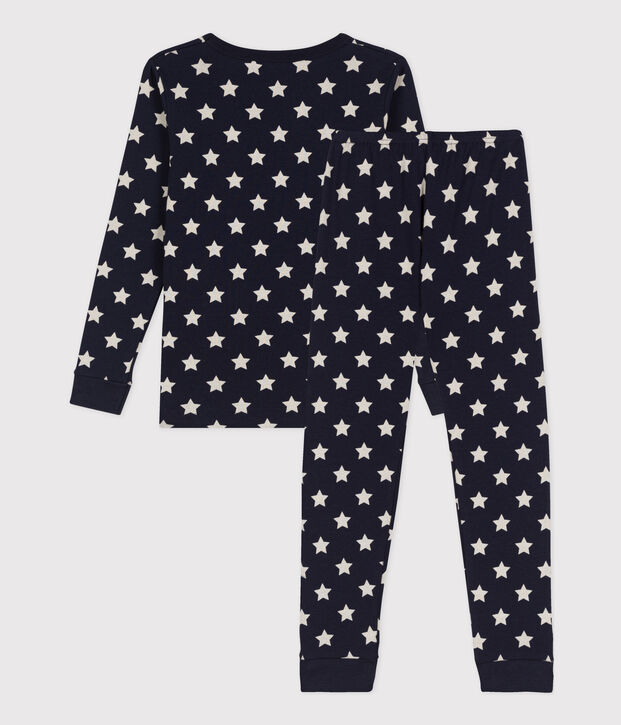 Pyjama ajust&eacute; &eacute;toiles en coton enfant bleu/blanc