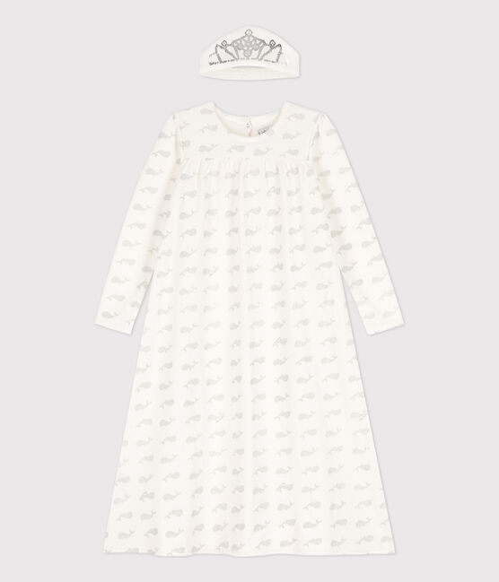 Chemise de nuit petite fille en velours blanc MARSHMALLOW/gris ARGENT