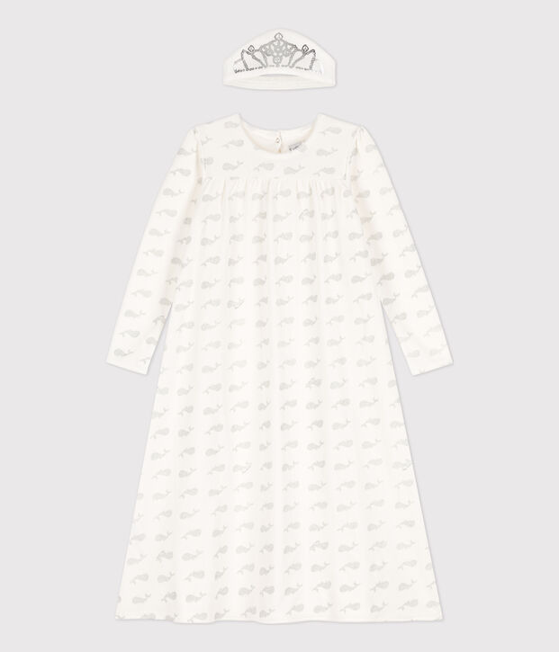 Chemise de nuit petite fille en velours blanc/gris