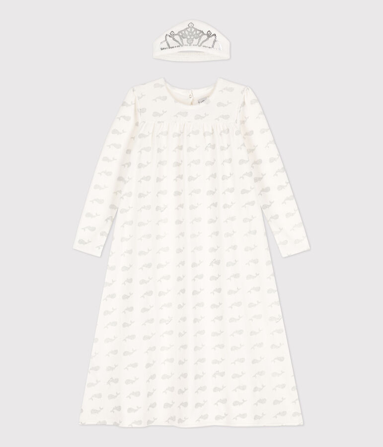 Chemise de nuit petite fille en velours blanc/gris