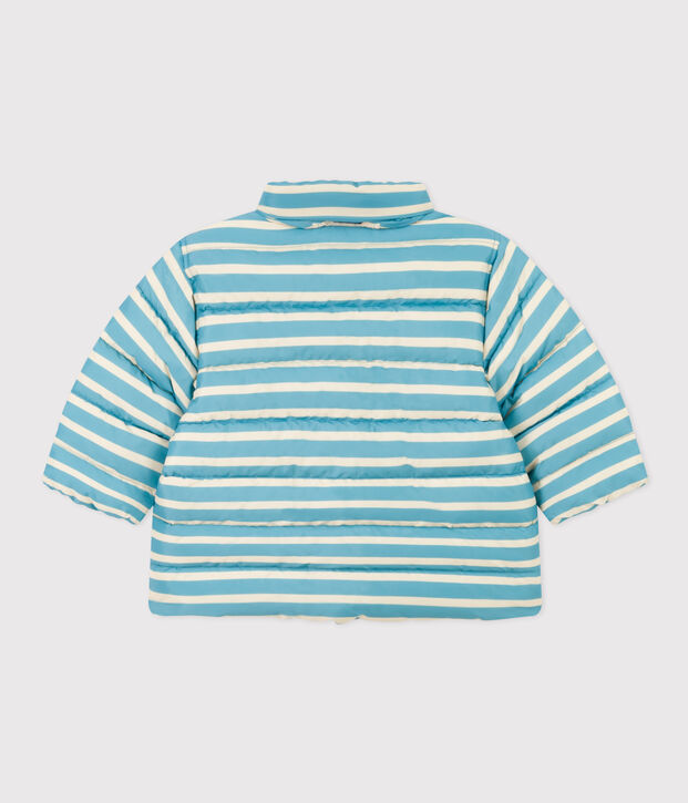 Doudoune ray&eacute;e capuche r&eacute;tractable b&eacute;b&eacute; bleu/&eacute;cru