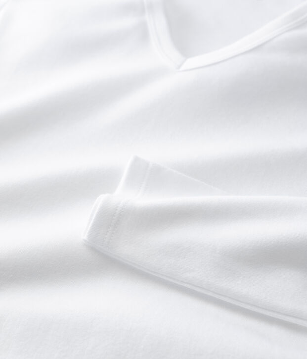 T-shirt col V iconique en coton Femme blanc