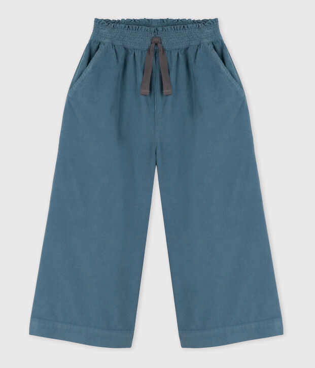 Pantalon large en velours fin enfant fille bleu