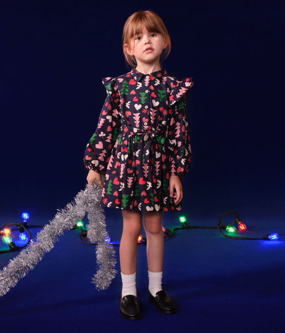 Robe manches longues en flanelle enfant fille bleu SMOKING/blanc MULTICO