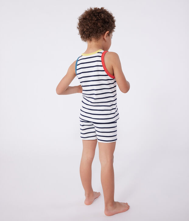 Pyjama short enfant en coton d&eacute;bardeur &agrave; rayures blanc/bleu