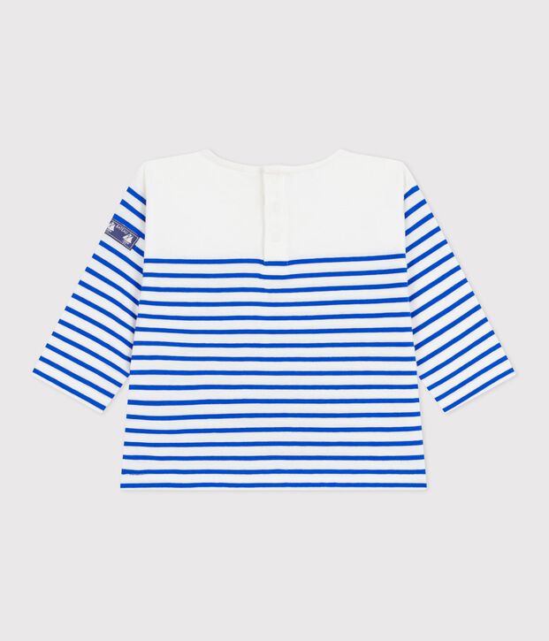 Tee-shirt marini&egrave;re b&eacute;b&eacute; en coton manches longues blanc/bleu