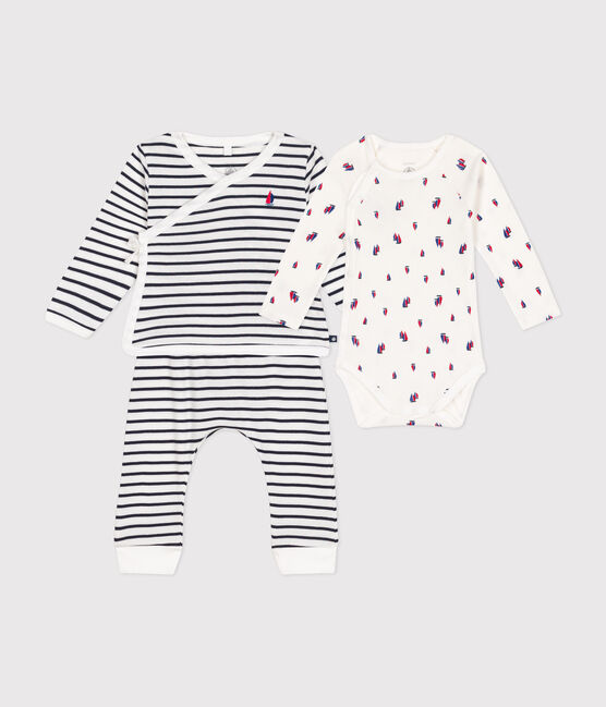 Ensemble 3 pièces en coton bébé blanc MARSHMALLOW/bleu SMOKING