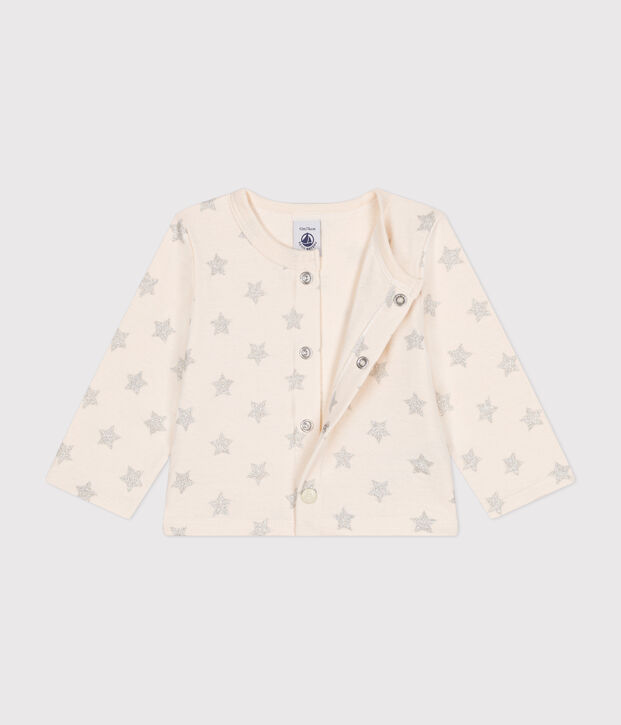 Cardigan en tubique imprim&eacute; &eacute;toile b&eacute;b&eacute; &eacute;cru/gris