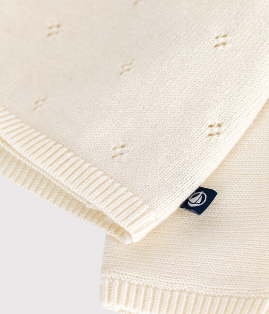 Brassière bébé cache-cœur ajourée en tricot laine et coton blanc MARSHMALLOW
