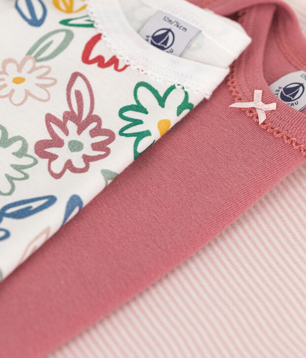 Lot de 3 bodies manches longues fleurs en coton b&eacute;b&eacute; multicouleur