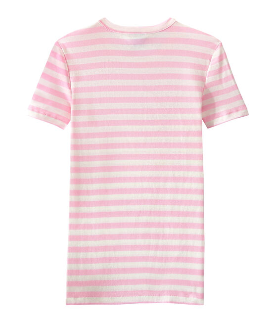 T-shirt femme en côte originale rayée rose BABYLONE/blanc MARSHMALLOW