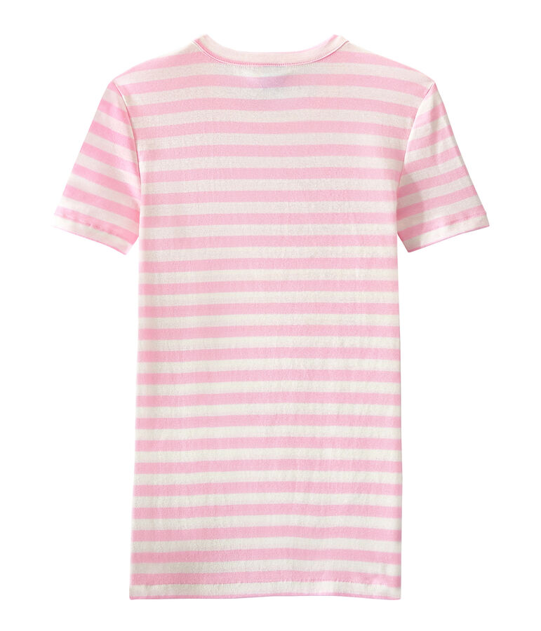 T-shirt femme en c&ocirc;te originale ray&eacute;e rose/blanc