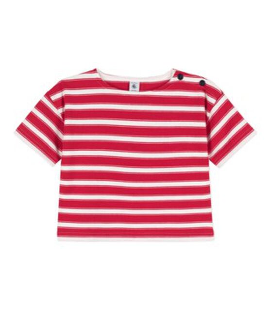 Tee-shirt rayé en coton épais enfant fille rouge PEPS/blanc MARSHMALLOW