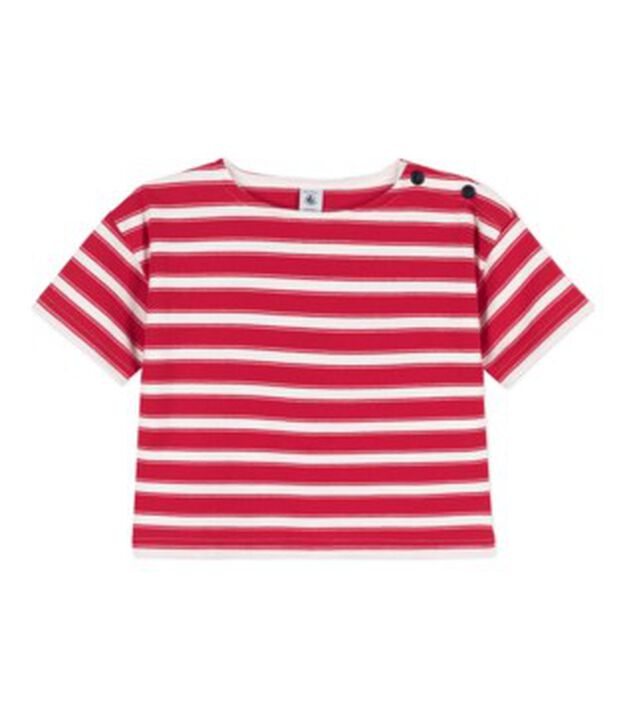 Tee-shirt ray&eacute; en coton &eacute;pais enfant fille rouge/blanc
