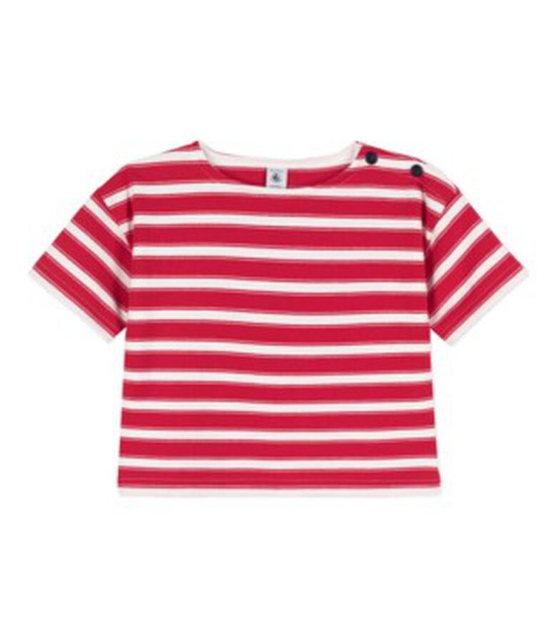 Tee-shirt ray&eacute; en coton &eacute;pais enfant fille rouge PEPS/blanc MARSHMALLOW