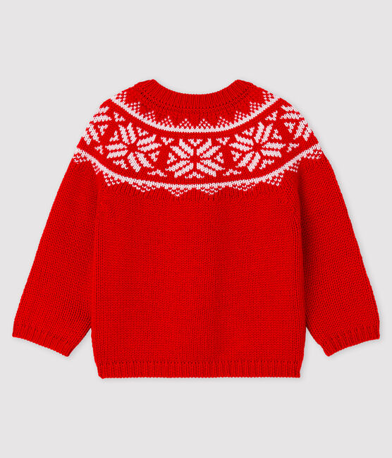 Cardigan 100% laine bébé rouge TERKUIT/blanc MARSHMALLOW