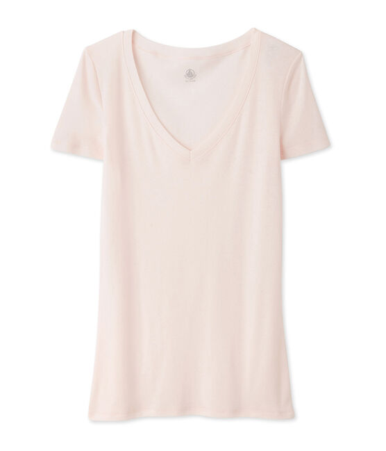 Tee-shirt manches femme courtes en coton léger rose FLEUR