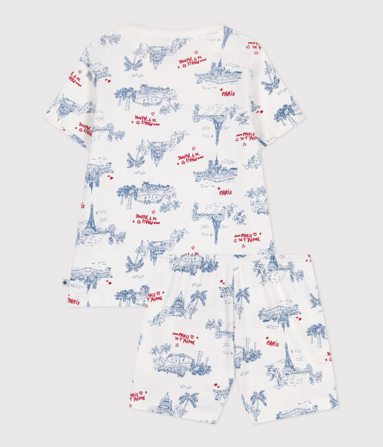 Pyjama short enfant en coton imprimé Paris blanc MARSHMALLOW/blanc MULTICO
