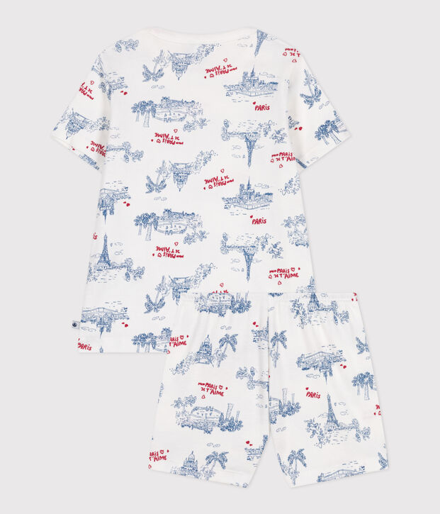 Pyjama short enfant en coton imprim&eacute; Paris blanc/multicouleur