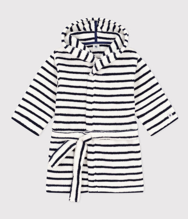 Peignoir ray&eacute; en &eacute;ponge enfant blanc/bleu