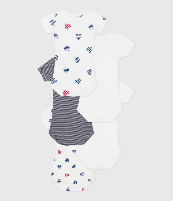 Lot de 5 bodies manches courtes en coton cœurs rayés bébé variante 1