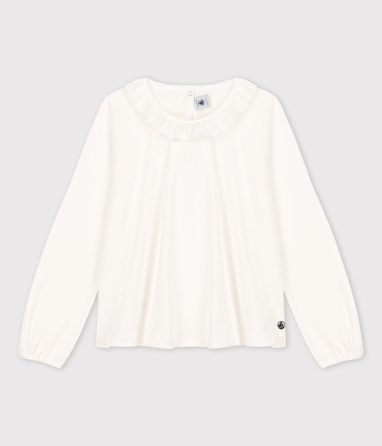 Tee-shirt manches longues en coton enfant fille blanc