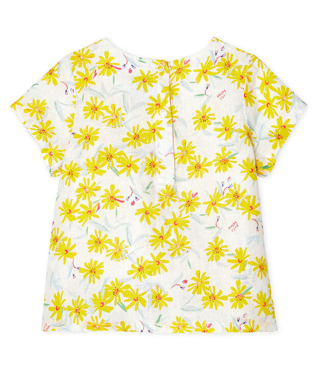 Blouse b&eacute;b&eacute; fille en lin blanc/multicouleur
