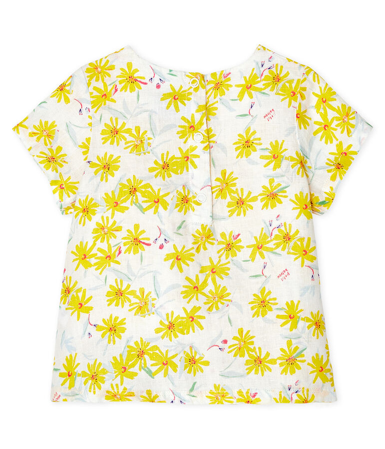 Blouse b&eacute;b&eacute; fille en lin blanc/multicouleur