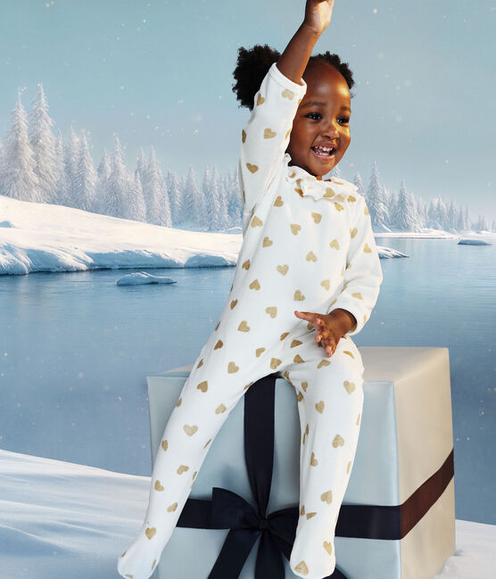 Pyjama bébé en velours ouverture au dos imprimé cœurs paillettes MILK/ DORE