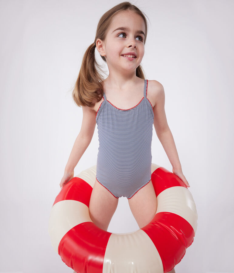 Maillot de bain une pi&egrave;ce enfant &agrave; rayures bleu MEDIEVAL/blanc MARSHMALLOW