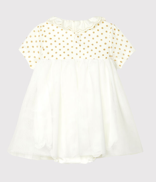 Robe body en coton lin b&eacute;b&eacute; fille blanc/jaune