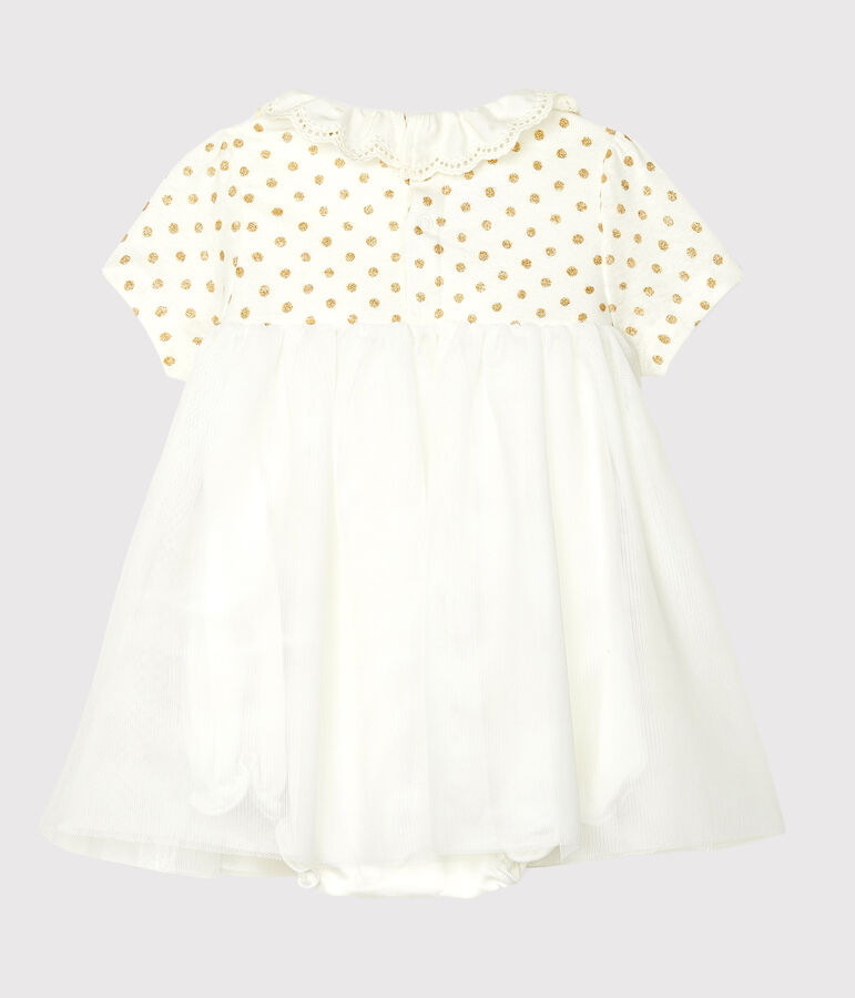 Robe body en coton lin b&eacute;b&eacute; fille blanc/jaune