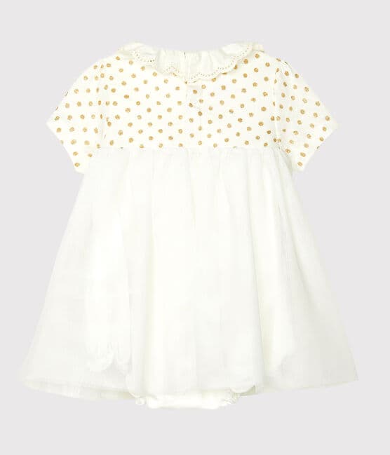 Robe body en coton lin bébé fille blanc MARSHMALLOW/jaune OR