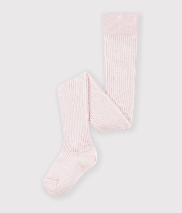 Collants b&eacute;b&eacute; en laine et coton unis rose clair