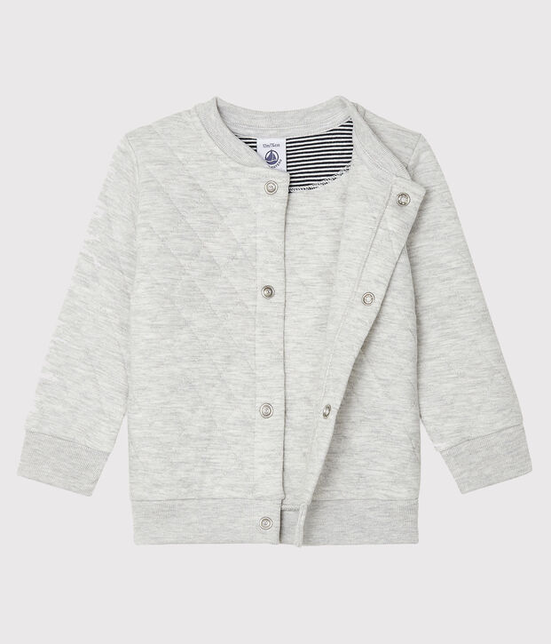 Cardigan b&eacute;b&eacute; gar&ccedil;on en tubique matelass&eacute; gris
