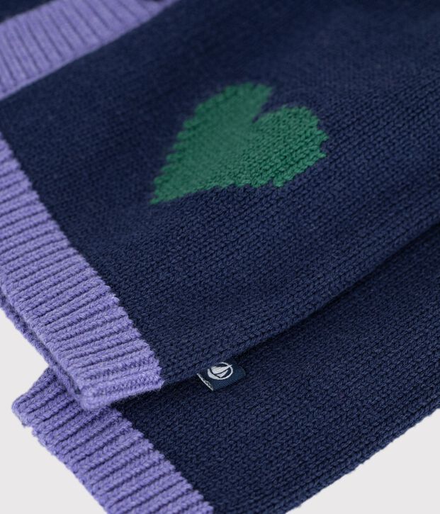 Cardigan b&eacute;b&eacute; en tricot laine et coton et motifs jacquards c&oelig;urs bleu/multicouleur