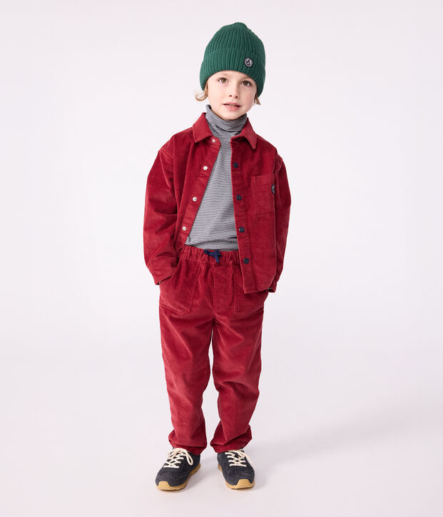 Pantalon droit enfant en velours uni rouge